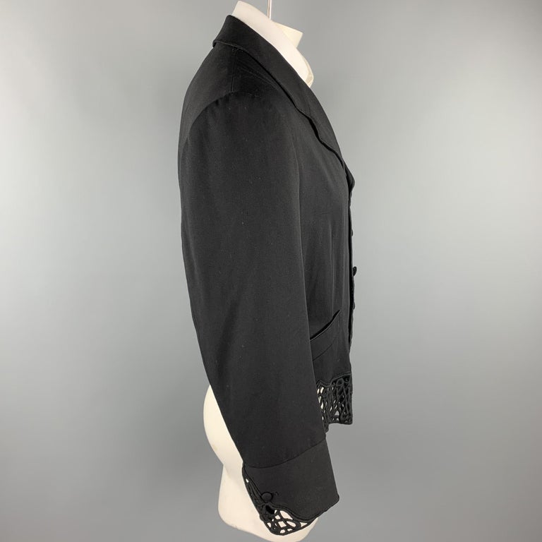 Vintage MATSUDA Size M Black Guipure Wool Cropped Notch Lapel Jacket In Good Condition For Sale In San Francisco, CA