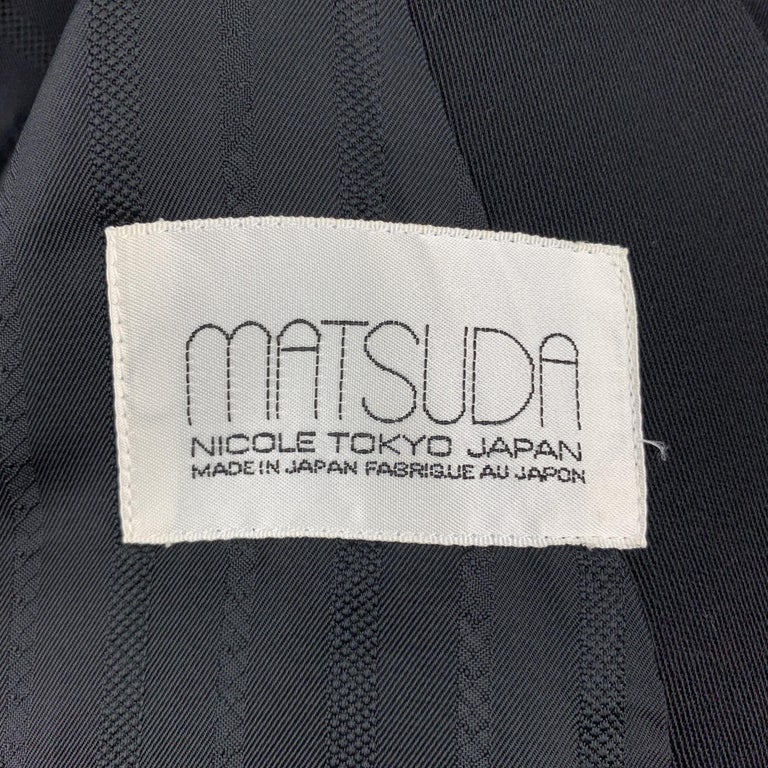 Vintage MATSUDA Size M Black Guipure Wool Cropped Notch Lapel Jacket For Sale 2