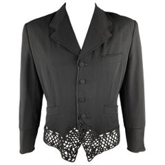 Vintage MATSUDA Size M Black Guipure Wool Cropped Notch Lapel Jacket