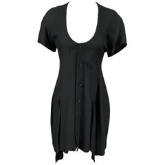 Vintage MATSUDA Size S Black Ribbed Rayon Shirt Dress