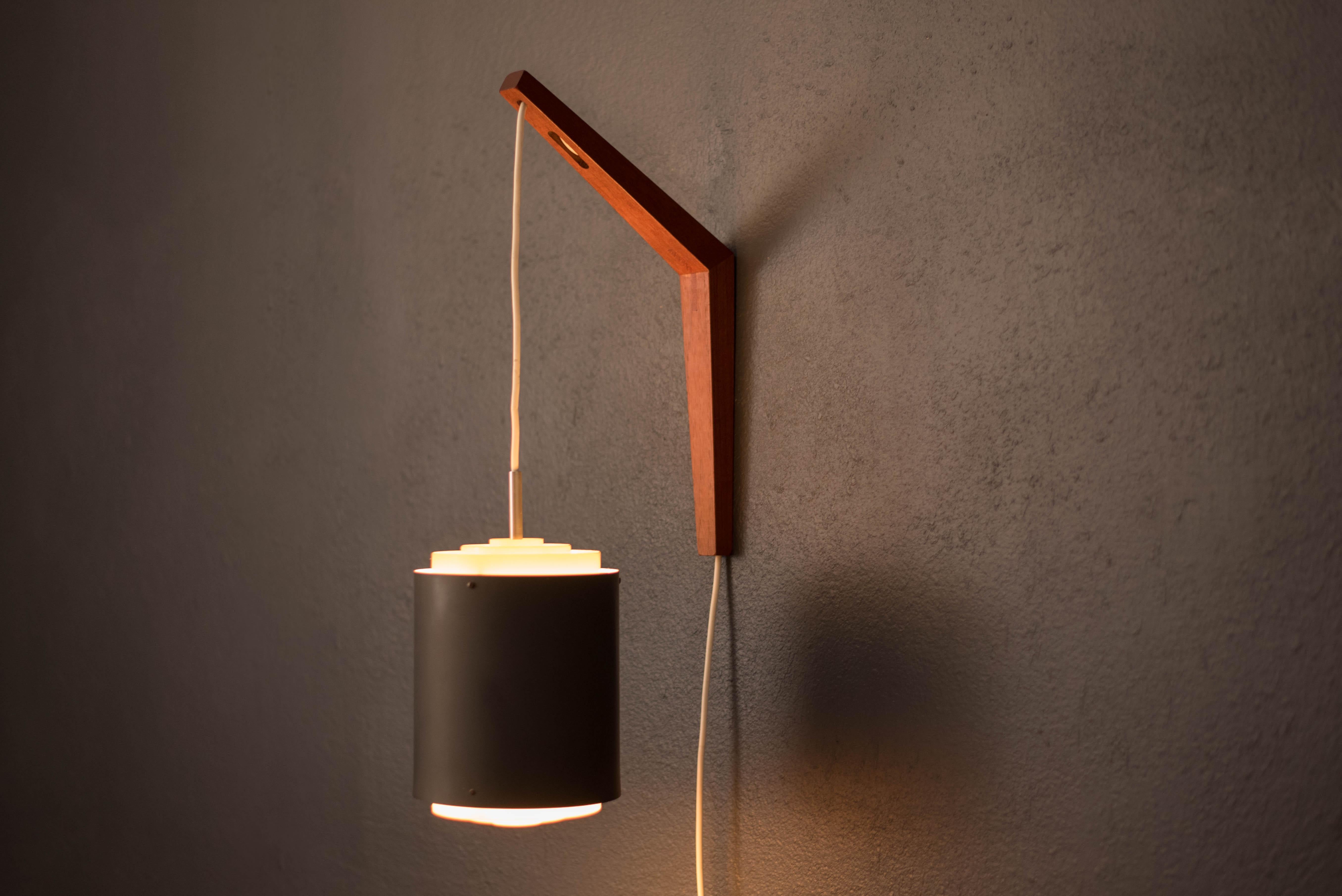 Vintage Matte Blue Scandinavian Teak Wall Sconce Pendant In Good Condition In San Jose, CA