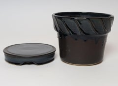 Vintage Matte Brown and Slate Glaze Ceramic Planter with Stand by Deanna Nichols