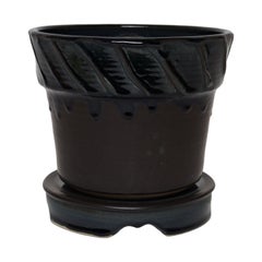 Vintage Matte Brown and Slate Glaze Ceramic Planter with Stand by Deanna Nichols