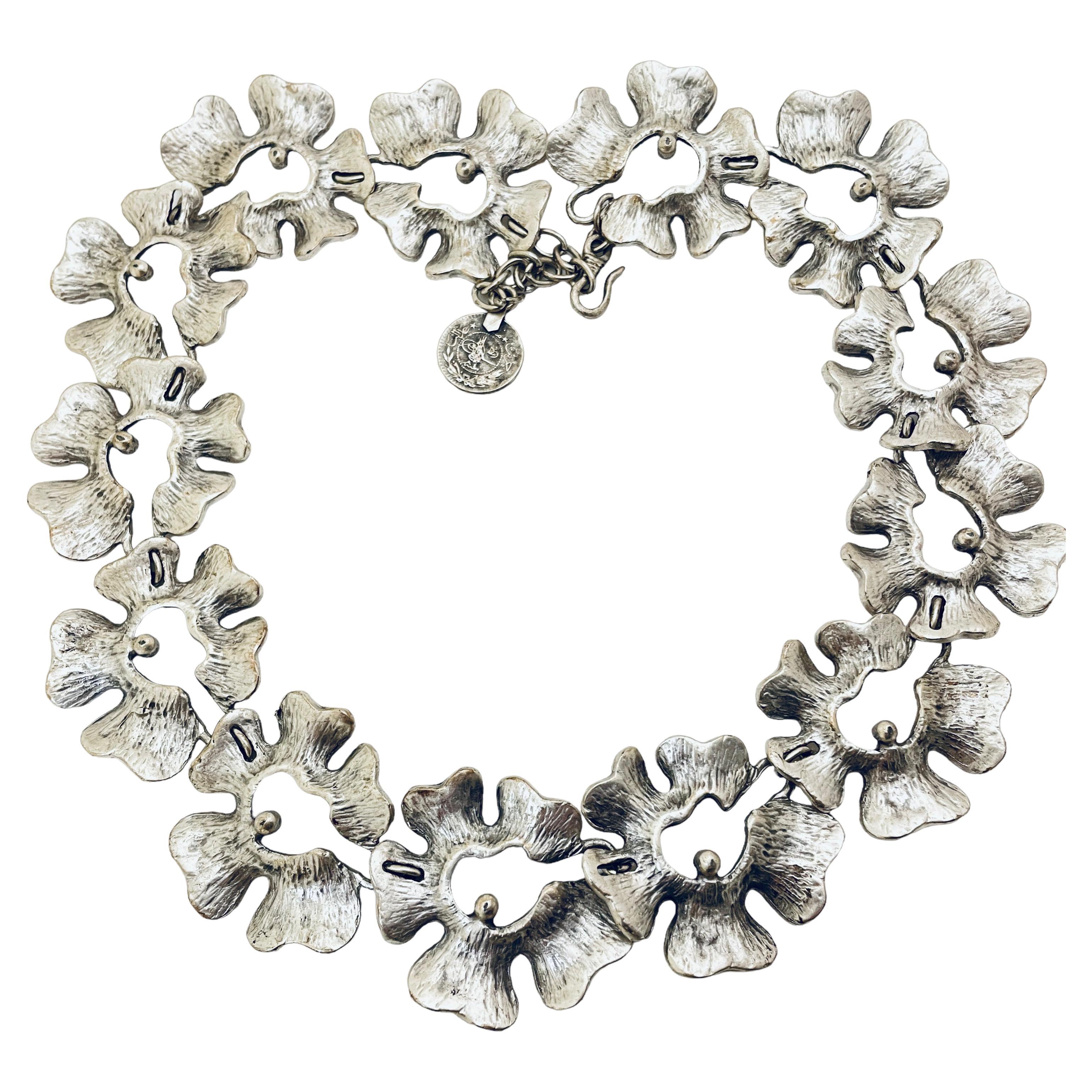 Vintage matte finish silver tone modernist necklace   For Sale