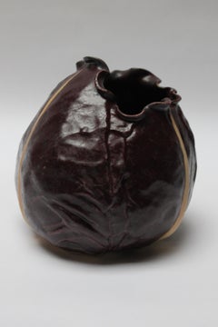 Vintage Matte-Glaze Cordovan Crimped Ceramic Vase