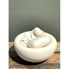 Vintage Matte Glazed Ceramic Tabletop Pebble Fountain
