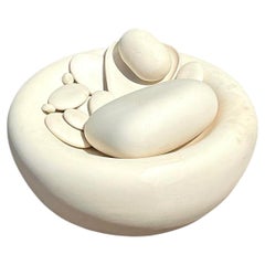 Vintage Matte Glazed Ceramic Tabletop Pebble Fountain
