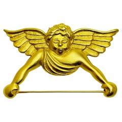 Vintage matte gold cherub angel designer brooch