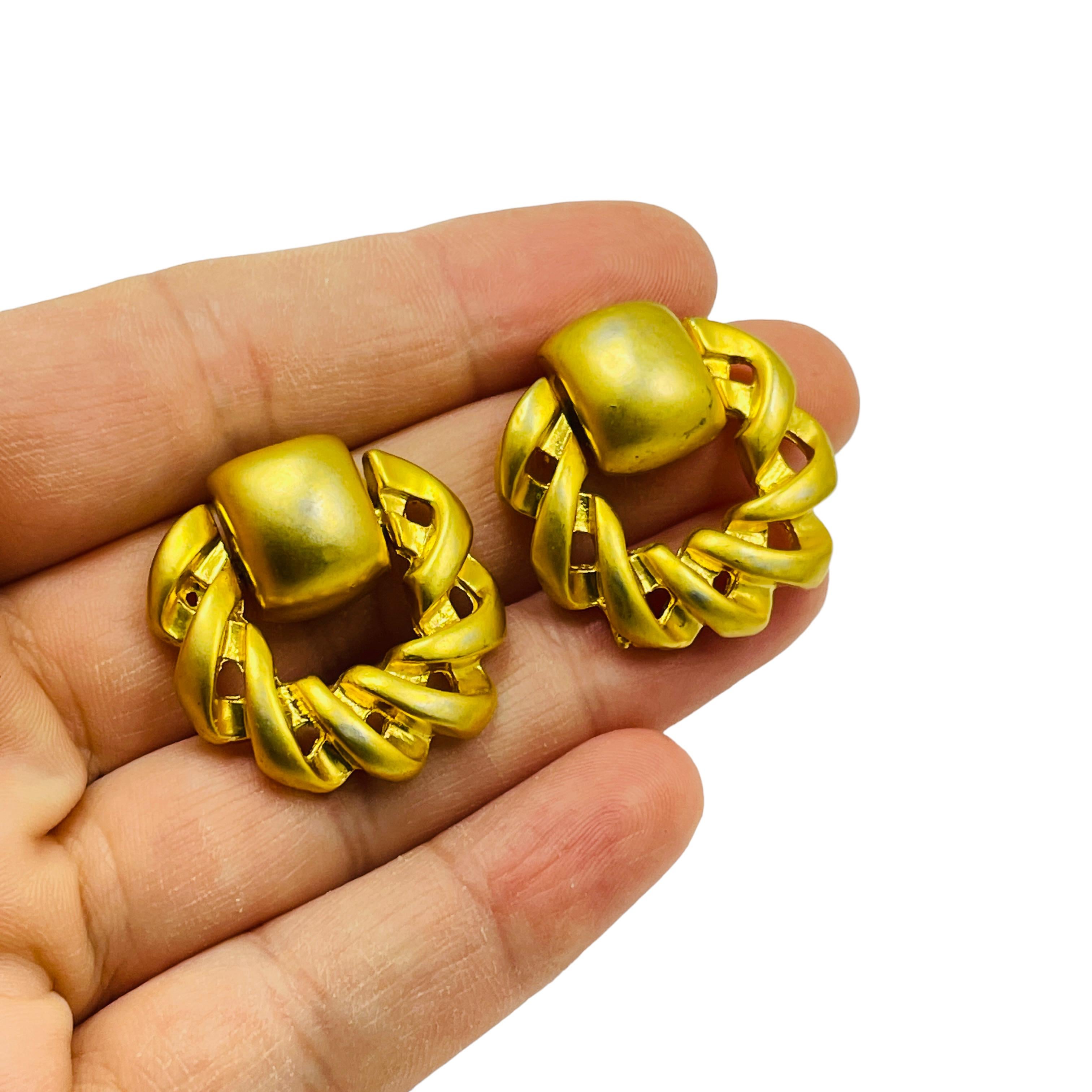 Women's or Men's Vintage matte gold door knocker designer pierced earrings For Sale