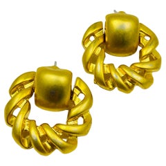 Vintage matte gold door knocker designer pierced earrings