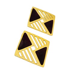 Vintage matte gold enamel designer runway earrings