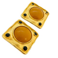Vintage matte gold Etruscan massive designer runway clip on earrings