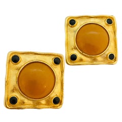 Vintage matte gold Etruscan massive designer runway clip on earrings