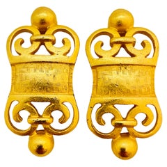 Vintage matte gold Etruscan style designer runway clip on earrings