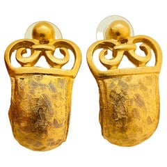 Vintage matte gold Etruscan style designer runway earrings