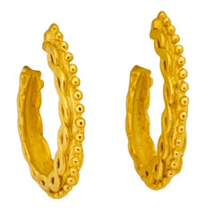 Vintage matte gold Etruscan style hoop designer runway earrings