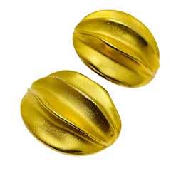 Vintage matte gold geometric designer runway clip on earrings