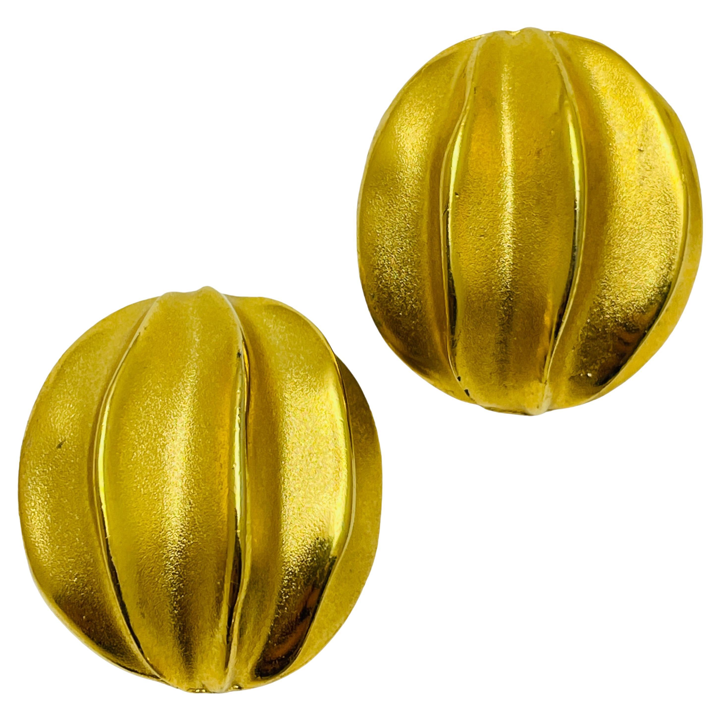 Vintage matte gold geometric designer runway clip on earrings