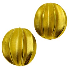 Vintage matte gold geometric designer runway clip on earrings