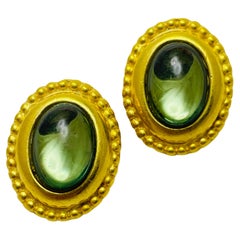 Vintage matte gold glass designer runway clip on earrings