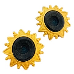 Vintage matt gold Glas riesigen Clip auf Designer Landebahn Ohrringe