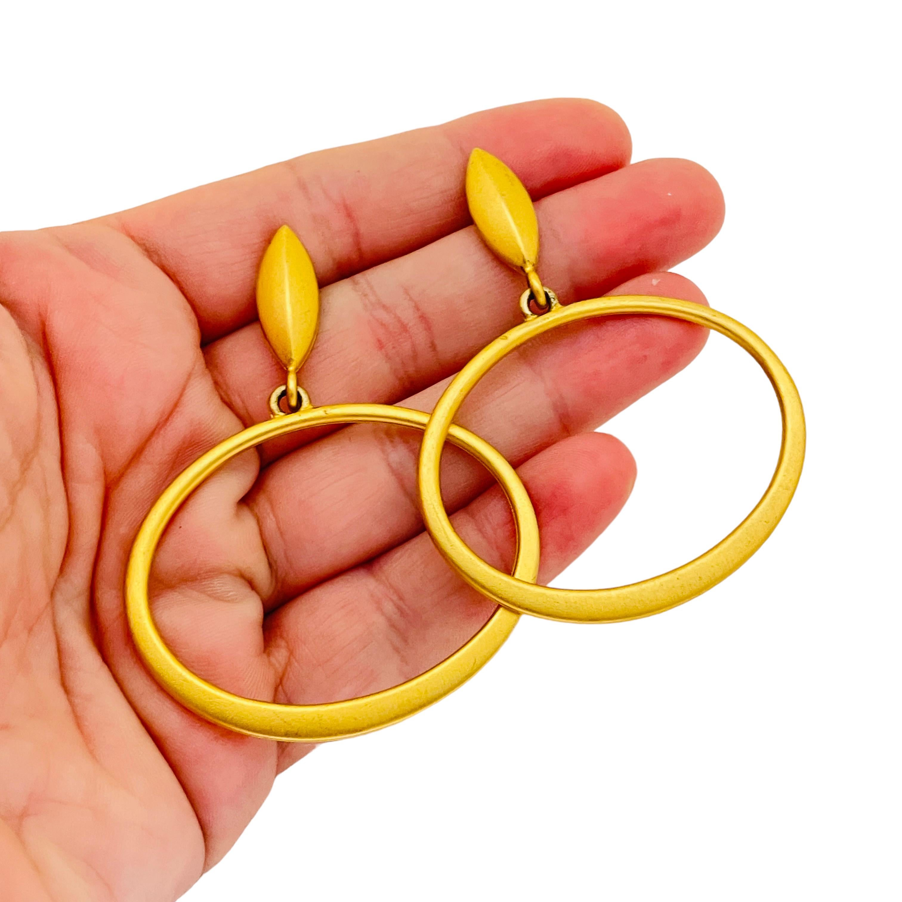 Women's or Men's Vintage matte gold huge designer runway earrings For Sale