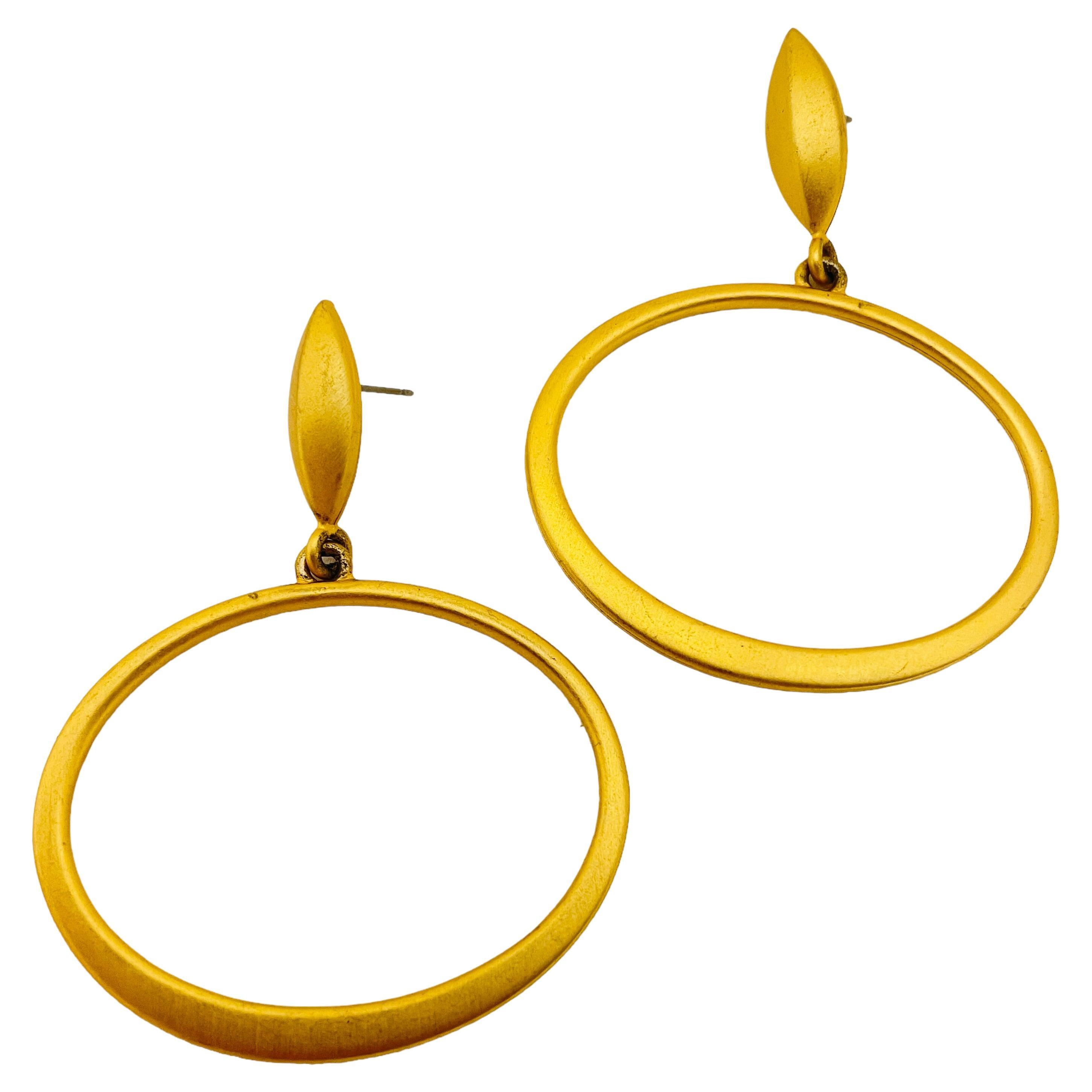 Vintage matte gold huge designer runway earrings  For Sale