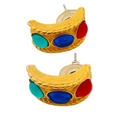 Vintage matte gold jewel glass etruscan designer earrings