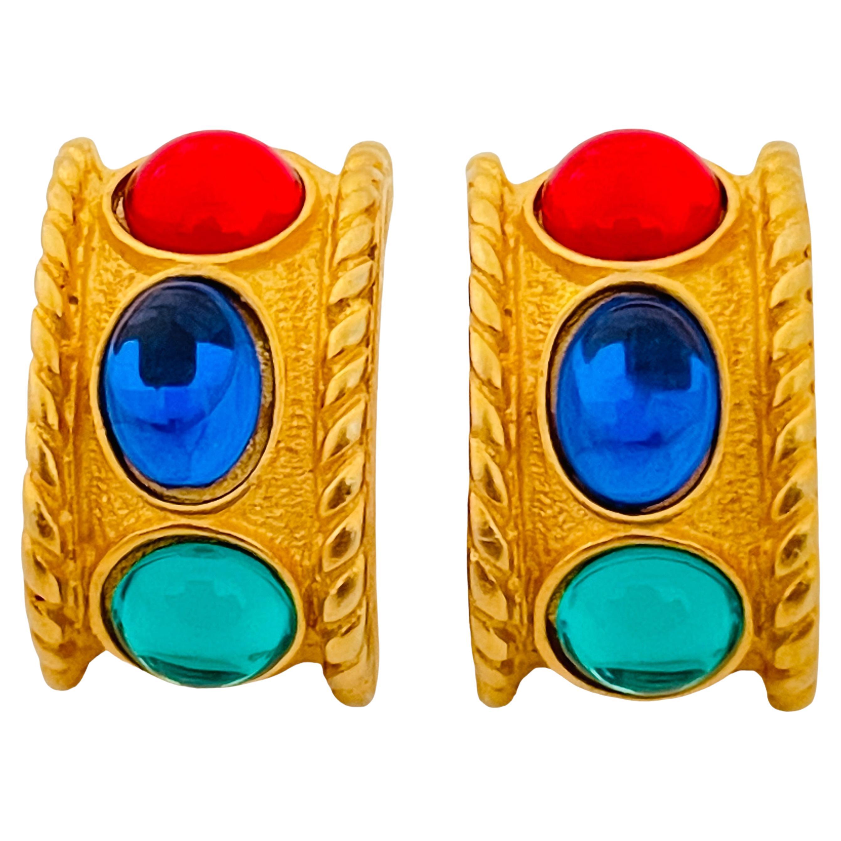 Vintage mattgoldene Juwelen Glas etruskische Designer-Ohrringe