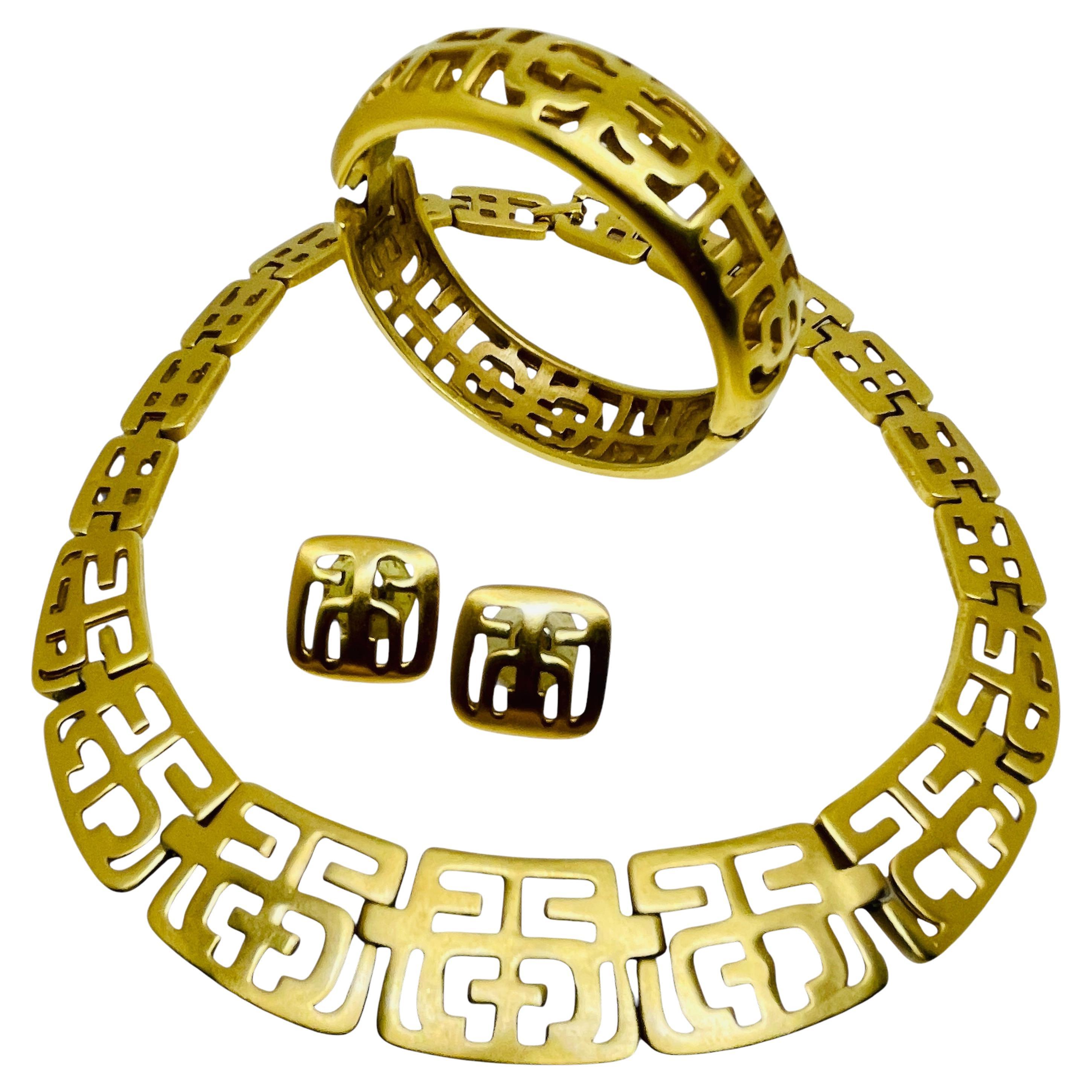 Set de pendientes pulsera collar geométrico modernista vintage oro mate macizo
