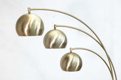 Vintage Matte Gold Metal Adjustable 3 Arm Mid Century Modern Arc Floor Lamp