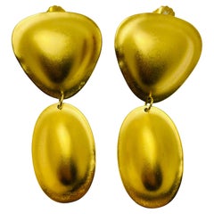 Vintage matte gold modernist dangle pierced earrings