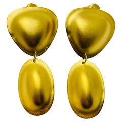 Vintage matte gold modernist dangle pierced earrings