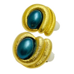 Vintage matte gold modernist designer runway clip on earrings