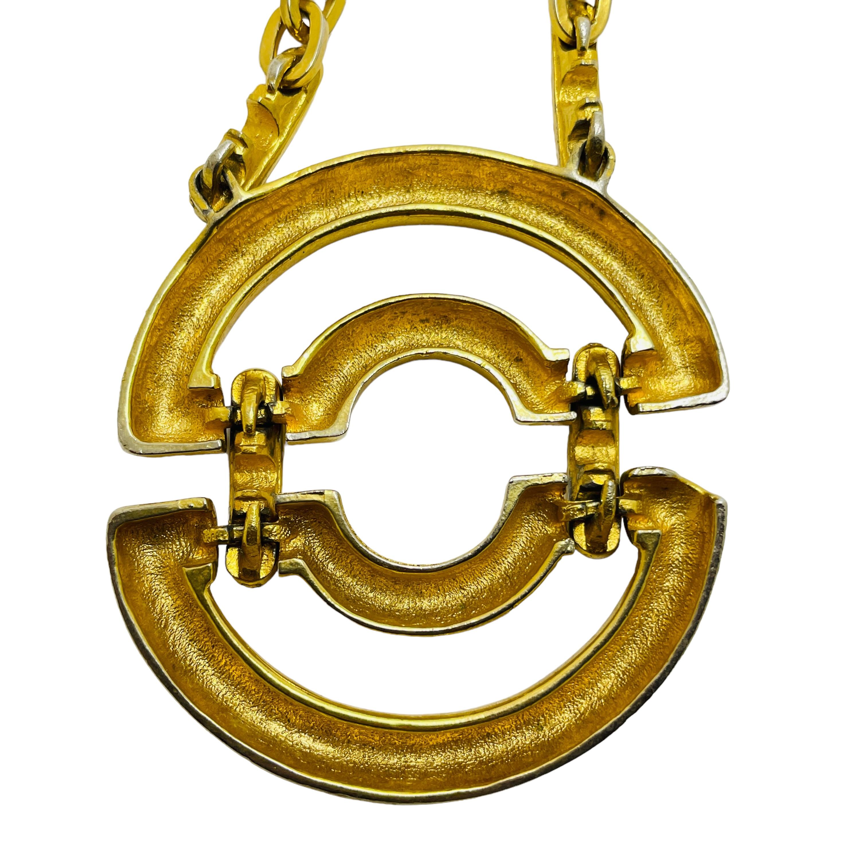 Vintage matte gold modernist geometric designer chain necklace In Good Condition For Sale In Palos Hills, IL