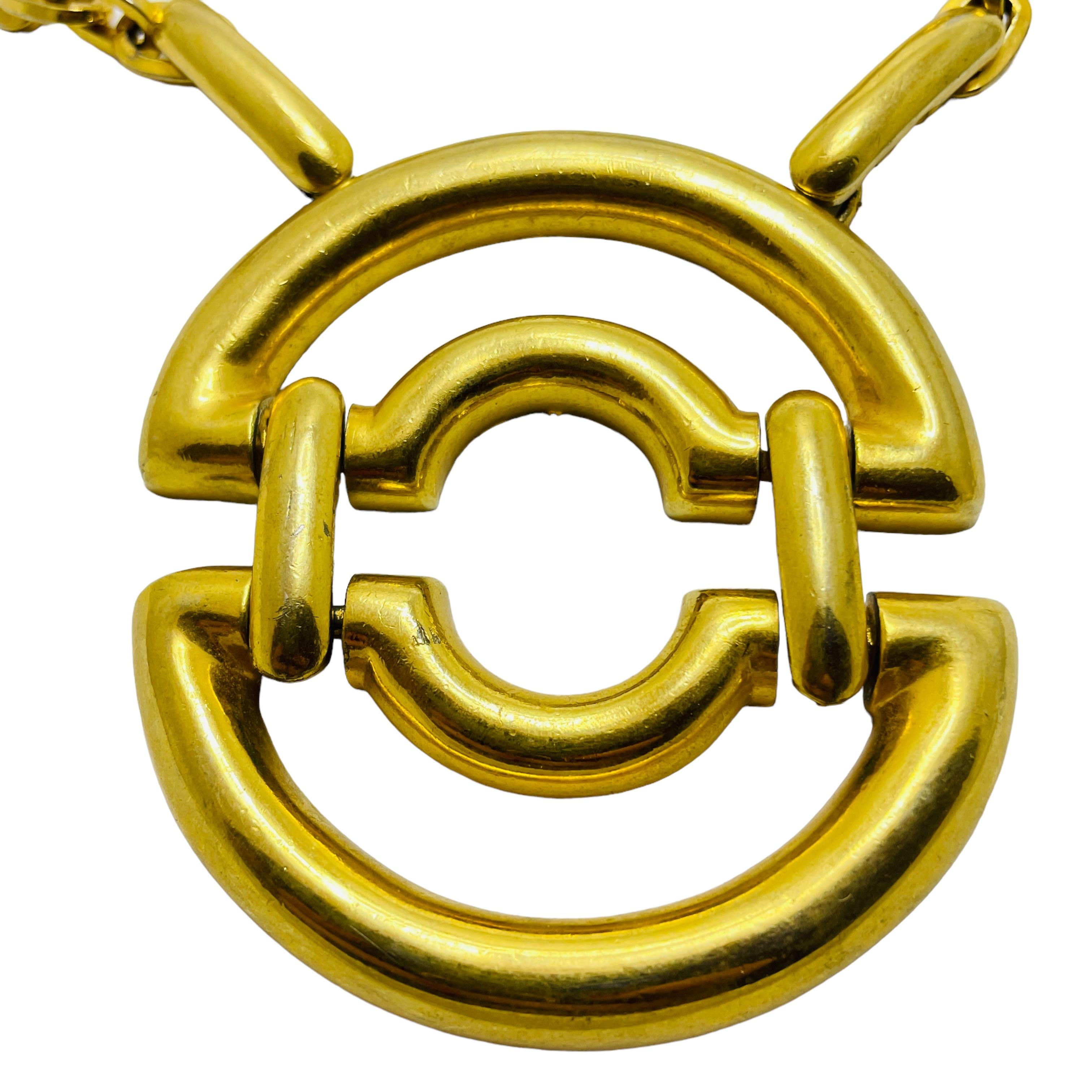 Women's or Men's Vintage matte gold modernist geometric designer chain necklace For Sale
