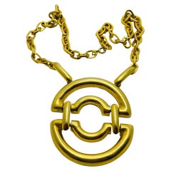 Vintage matte gold modernist geometric designer chain necklace
