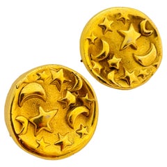 Vintage matte gold moon stars designer runway clip on earrings