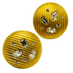  Vintage matte gold rhinestone designer earrings