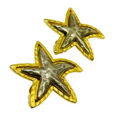 Vintage matte gold silver starfish designer runway clip on earrings