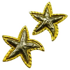 Vintage matte gold silver starfish designer runway clip on earrings