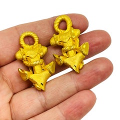 Vintage matte gold tone anchor nautical designer 80's clip on earrings