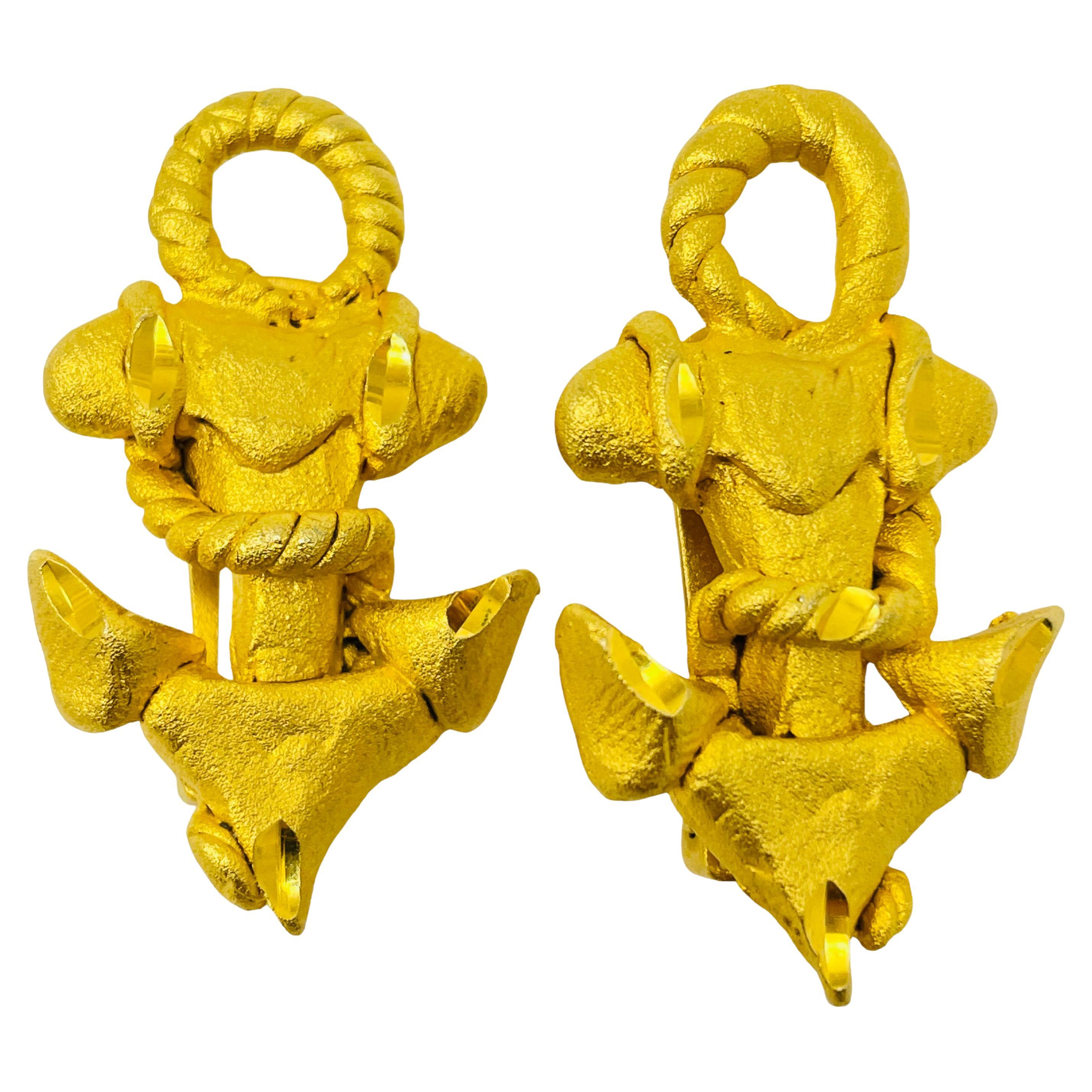 Vintage matte Goldton Anker nautischen Designer 80er Jahre Clip auf Ohrringe