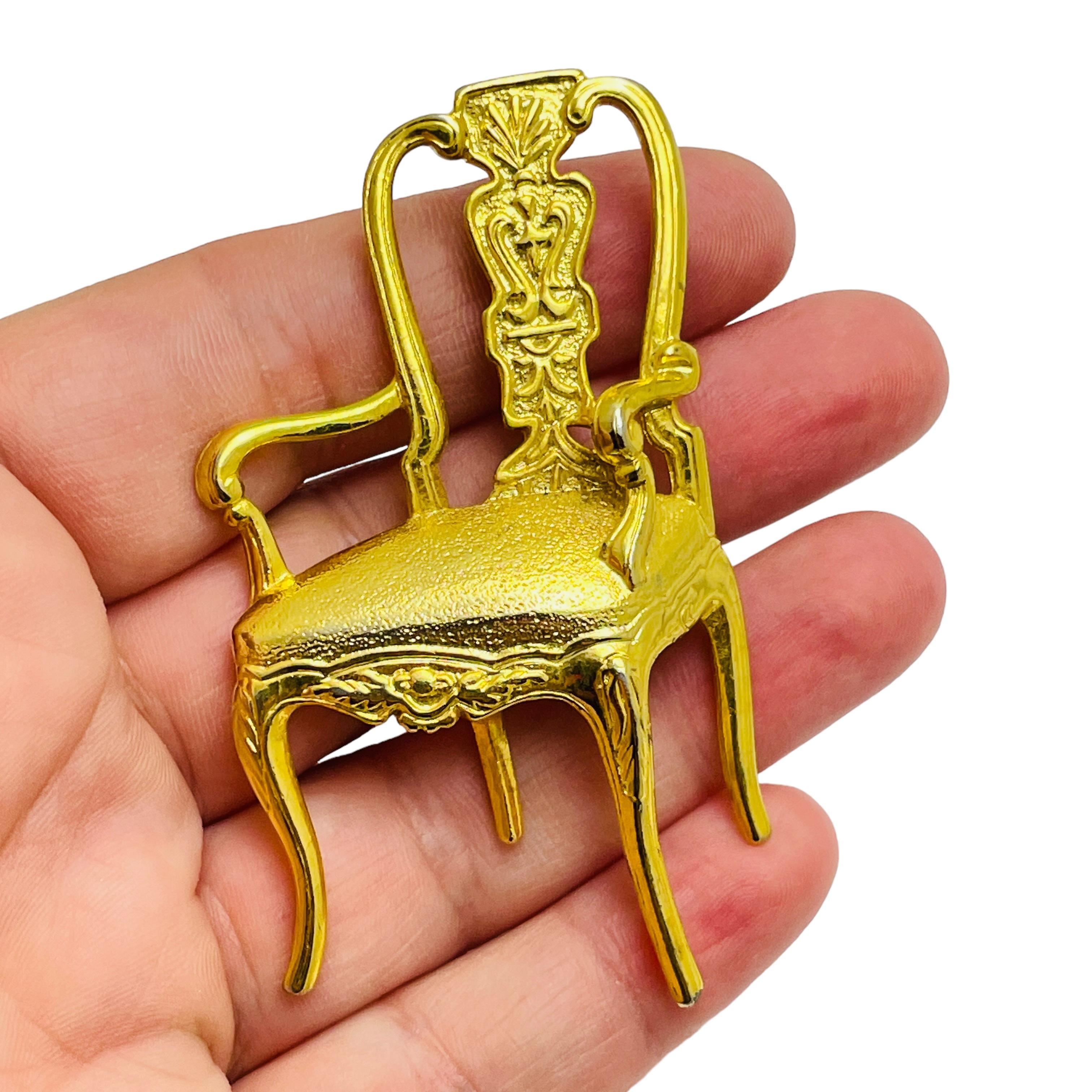 Women's Vintage matte gold tone chair designer brooch For Sale