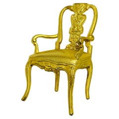 Vintage matte gold tone chair designer brooch