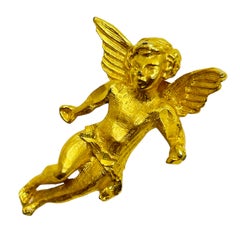 Vintage matte gold tone cherub angel designer brooch