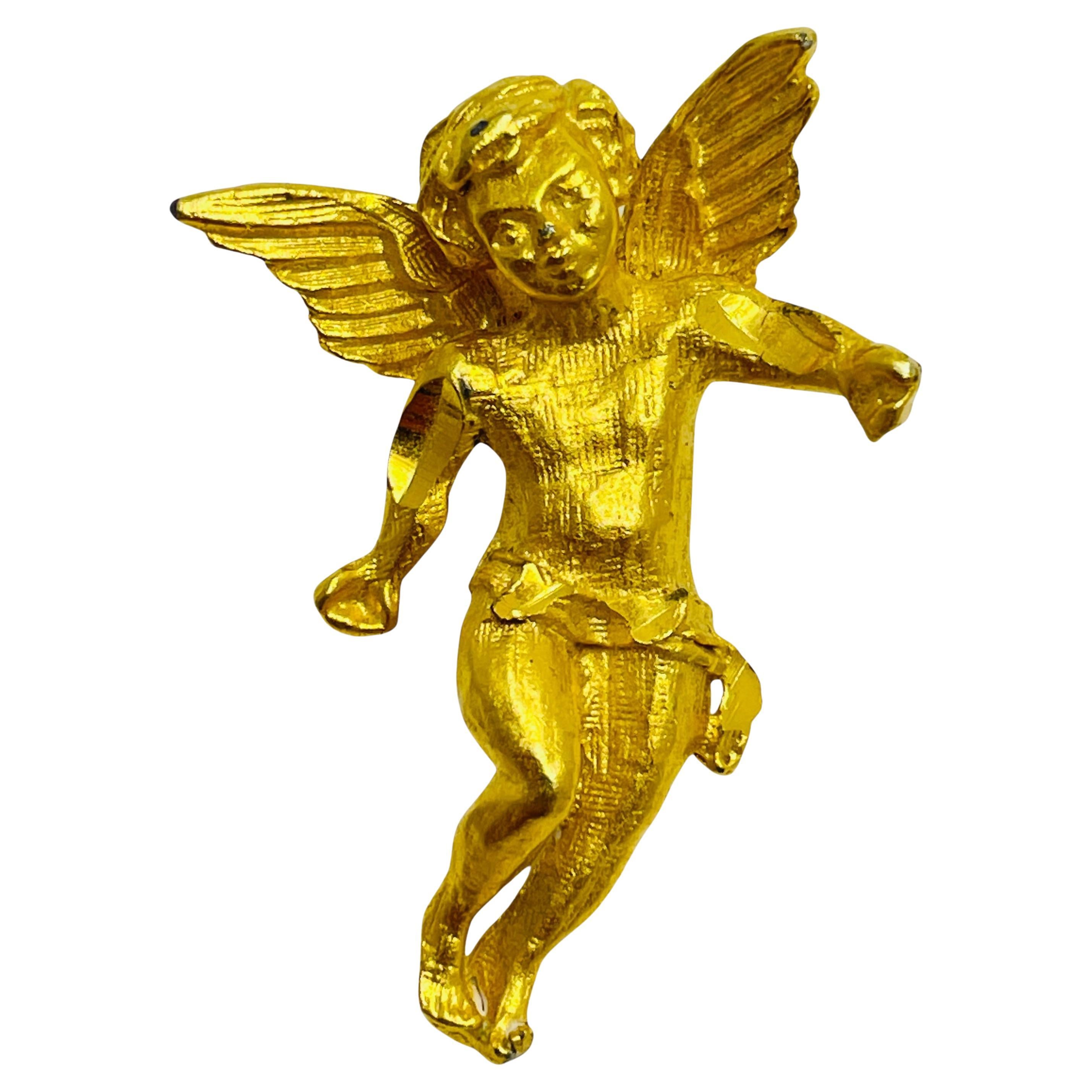 Broche vintage en or mat chérubin ange designer