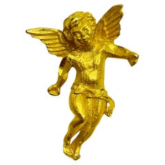 Vintage matte gold tone cherub angel designer brooch