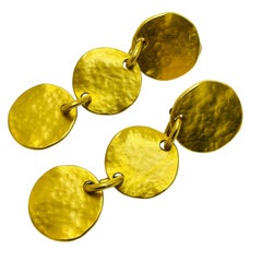 Vintage matte gold tone dangle coin designer runway clip on earrings