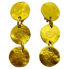 Vintage matte gold tone dangle coin designer runway clip on earrings